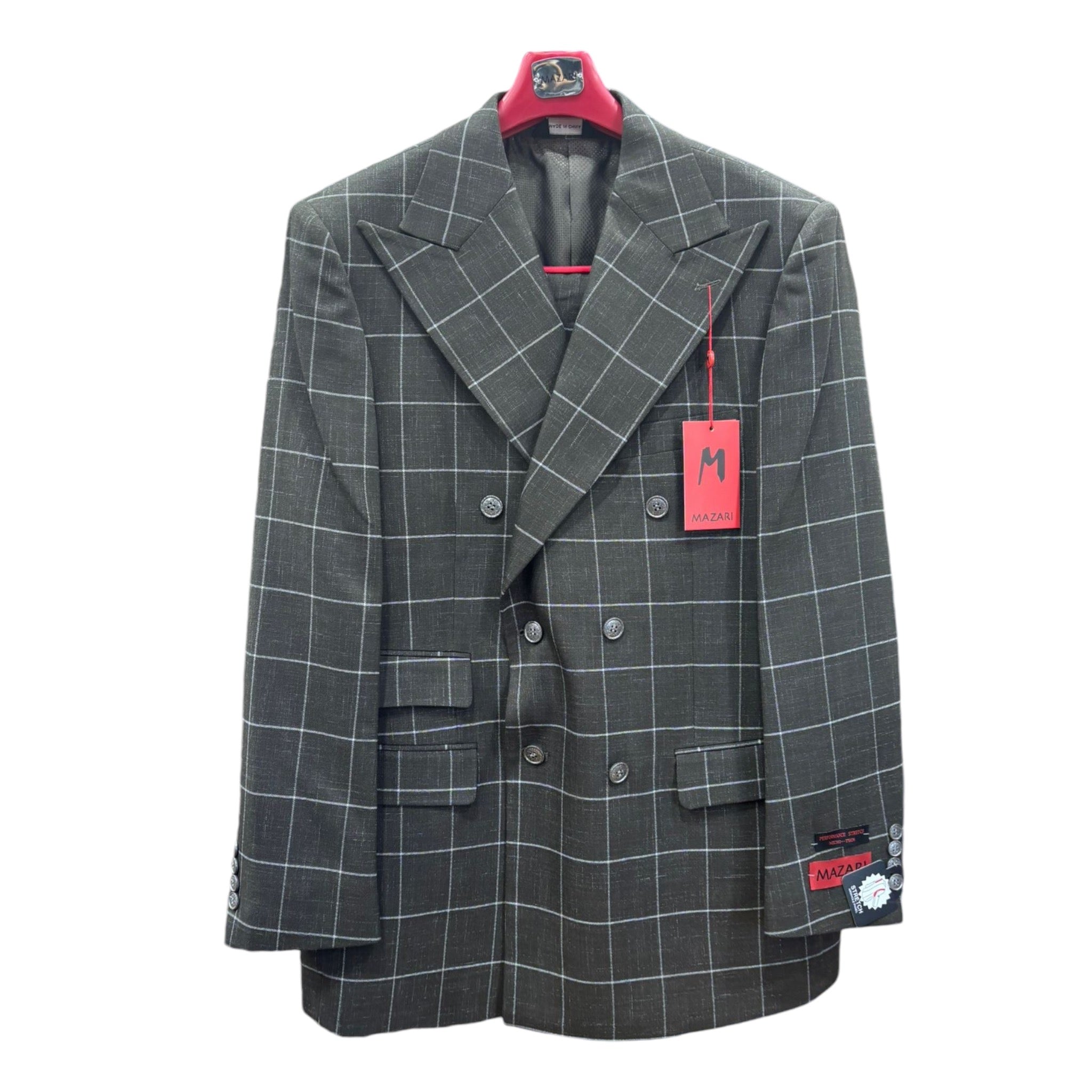 MAZARI: 2pc Windowpane Double Breast Suit 2342